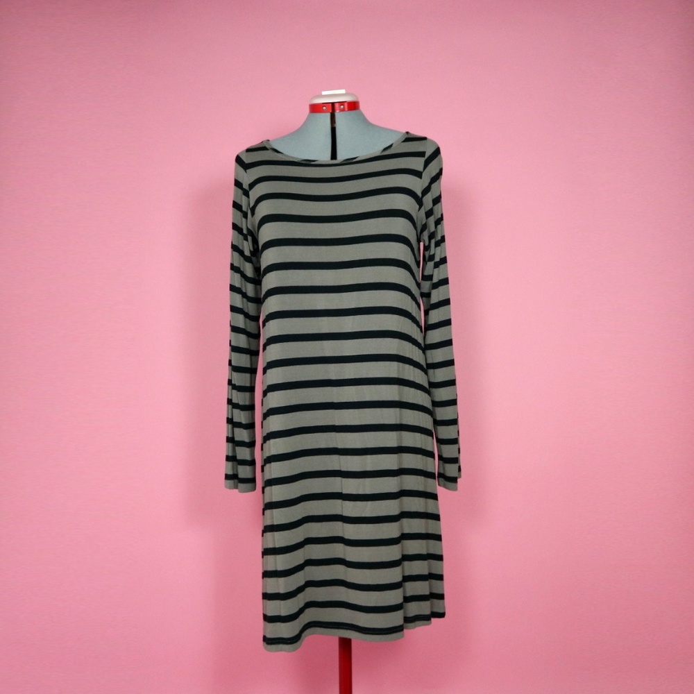 Black and Tan Striped Longsleeve Dress